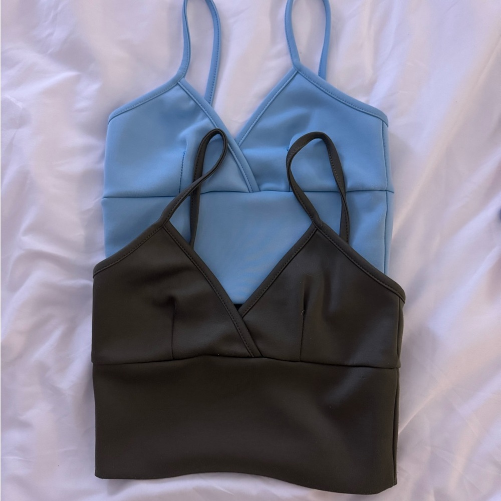 Blue and Gray Strappy Crop Tops
